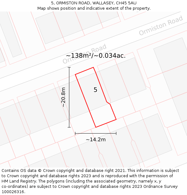 5, ORMISTON ROAD, WALLASEY, CH45 5AU: Plot and title map