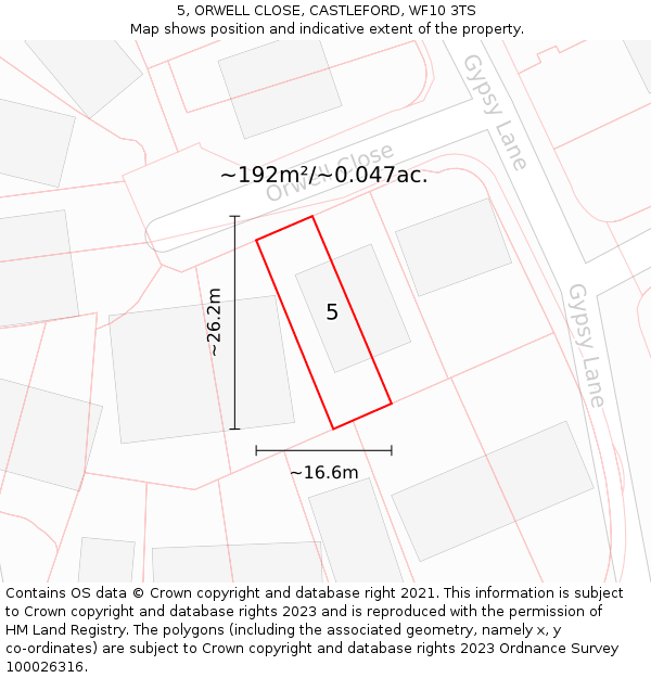 5, ORWELL CLOSE, CASTLEFORD, WF10 3TS: Plot and title map