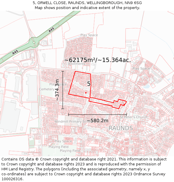 5, ORWELL CLOSE, RAUNDS, WELLINGBOROUGH, NN9 6SG: Plot and title map