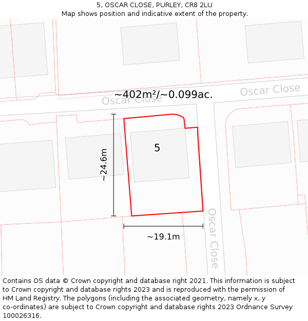 5, OSCAR CLOSE, PURLEY, CR8 2LU: Plot and title map