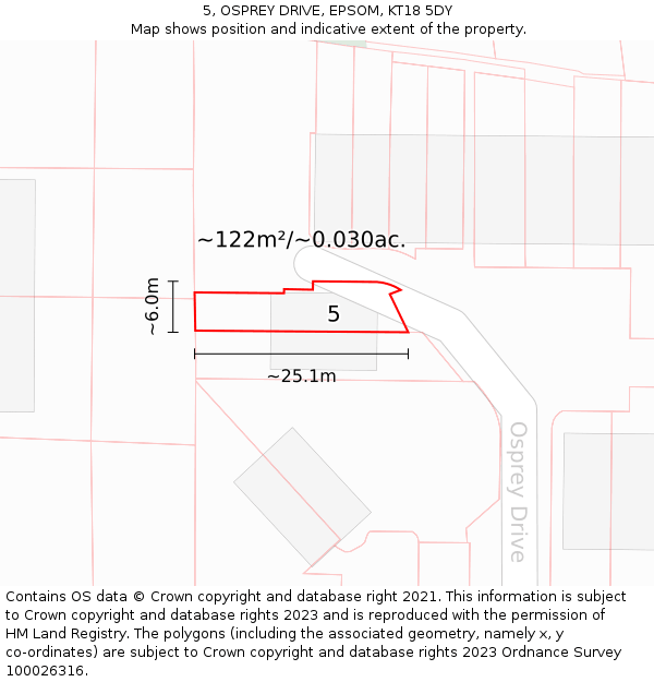 5, OSPREY DRIVE, EPSOM, KT18 5DY: Plot and title map