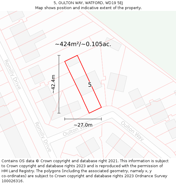 5, OULTON WAY, WATFORD, WD19 5EJ: Plot and title map