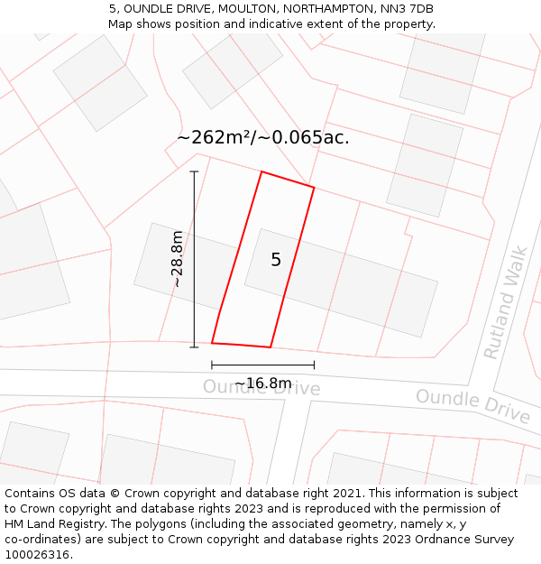 5, OUNDLE DRIVE, MOULTON, NORTHAMPTON, NN3 7DB: Plot and title map