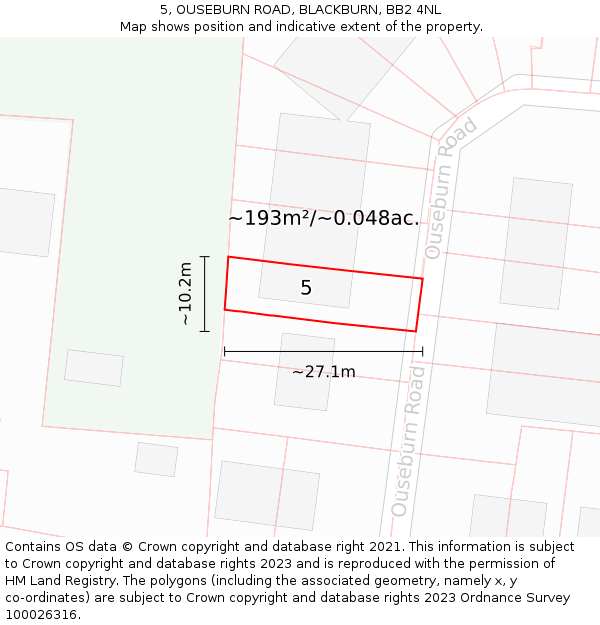 5, OUSEBURN ROAD, BLACKBURN, BB2 4NL: Plot and title map