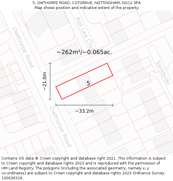 5, OWTHORPE ROAD, COTGRAVE, NOTTINGHAM, NG12 3PA: Plot and title map