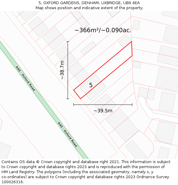 5, OXFORD GARDENS, DENHAM, UXBRIDGE, UB9 4EA: Plot and title map