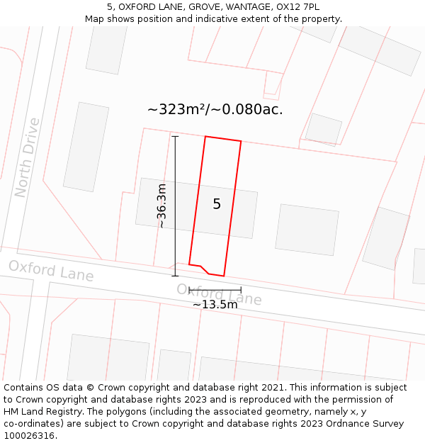 5, OXFORD LANE, GROVE, WANTAGE, OX12 7PL: Plot and title map