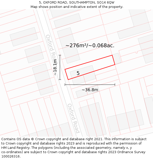 5, OXFORD ROAD, SOUTHAMPTON, SO14 6QW: Plot and title map