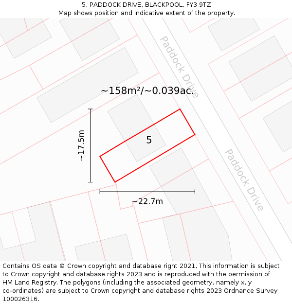 5, PADDOCK DRIVE, BLACKPOOL, FY3 9TZ: Plot and title map