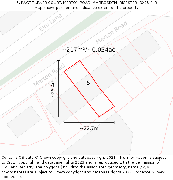 5, PAGE TURNER COURT, MERTON ROAD, AMBROSDEN, BICESTER, OX25 2LR: Plot and title map