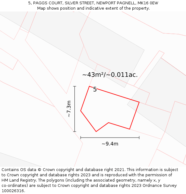 5, PAGGS COURT, SILVER STREET, NEWPORT PAGNELL, MK16 0EW: Plot and title map