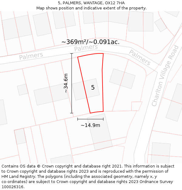 5, PALMERS, WANTAGE, OX12 7HA: Plot and title map