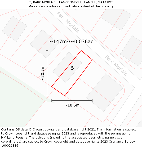 5, PARC MORLAIS, LLANGENNECH, LLANELLI, SA14 8XZ: Plot and title map