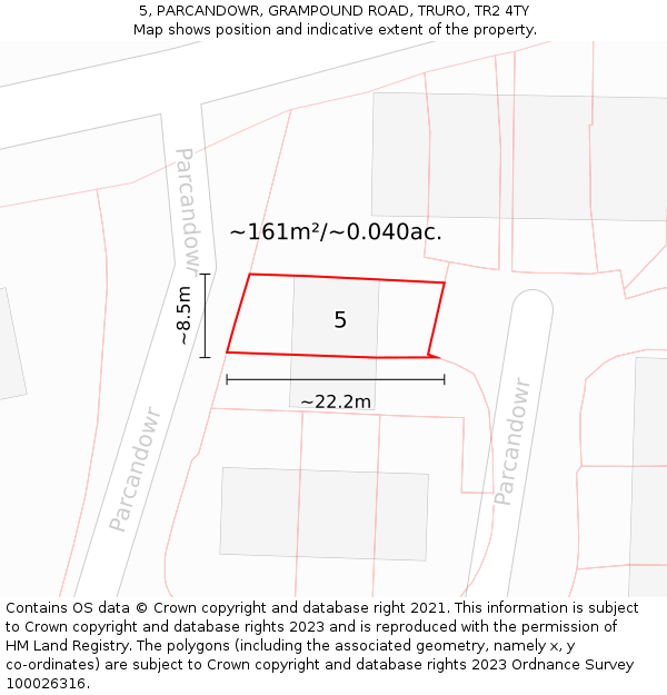 5, PARCANDOWR, GRAMPOUND ROAD, TRURO, TR2 4TY: Plot and title map