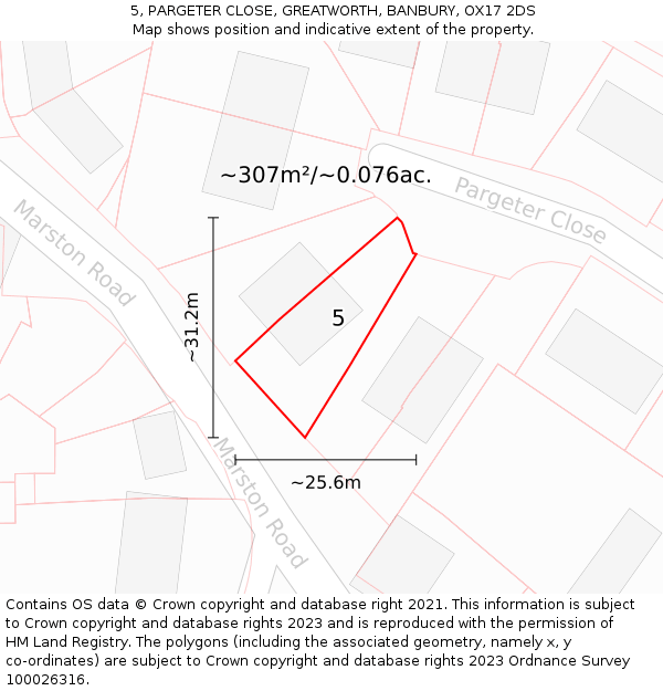 5, PARGETER CLOSE, GREATWORTH, BANBURY, OX17 2DS: Plot and title map