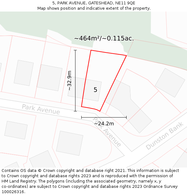 5, PARK AVENUE, GATESHEAD, NE11 9QE: Plot and title map