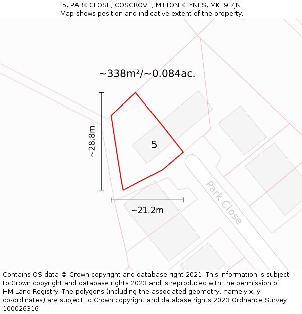 5, PARK CLOSE, COSGROVE, MILTON KEYNES, MK19 7JN: Plot and title map