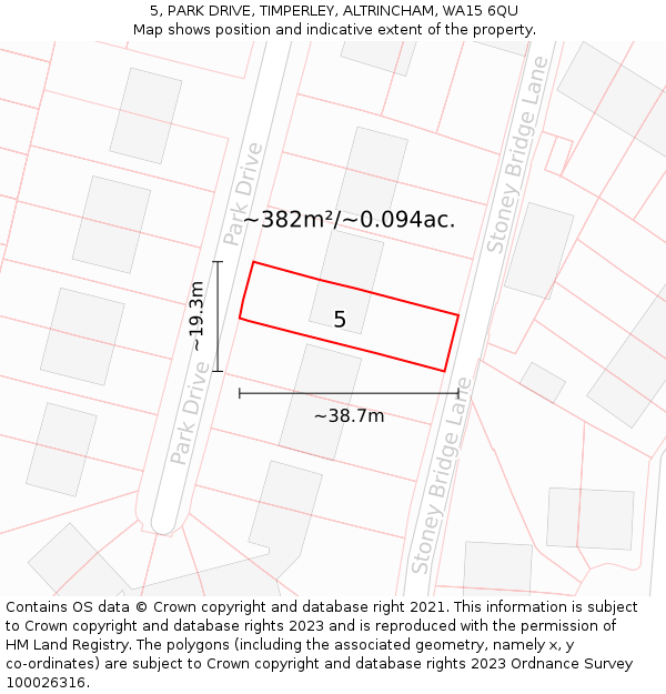 5, PARK DRIVE, TIMPERLEY, ALTRINCHAM, WA15 6QU: Plot and title map