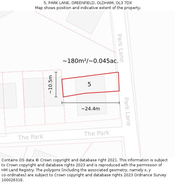 5, PARK LANE, GREENFIELD, OLDHAM, OL3 7DX: Plot and title map