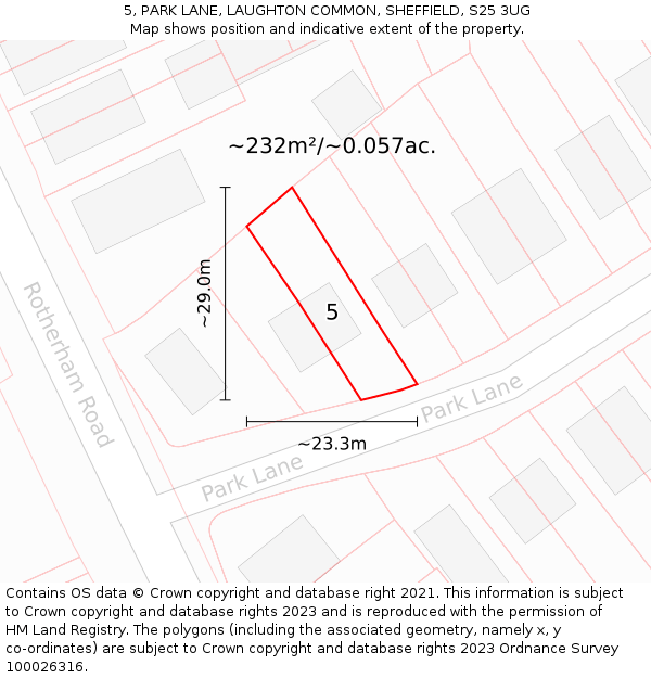 5, PARK LANE, LAUGHTON COMMON, SHEFFIELD, S25 3UG: Plot and title map