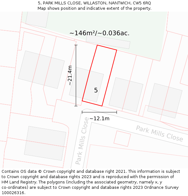 5, PARK MILLS CLOSE, WILLASTON, NANTWICH, CW5 6RQ: Plot and title map