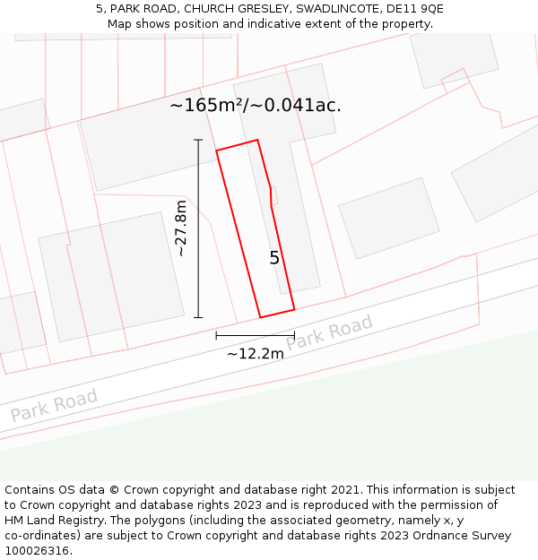 5, PARK ROAD, CHURCH GRESLEY, SWADLINCOTE, DE11 9QE: Plot and title map