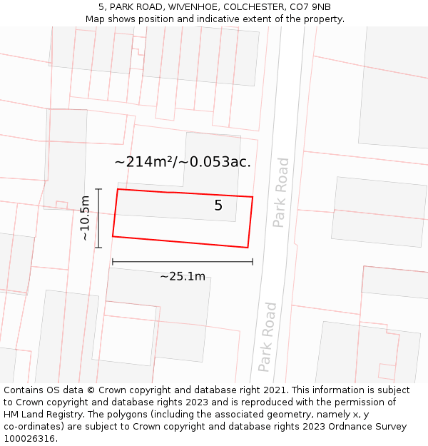 5, PARK ROAD, WIVENHOE, COLCHESTER, CO7 9NB: Plot and title map