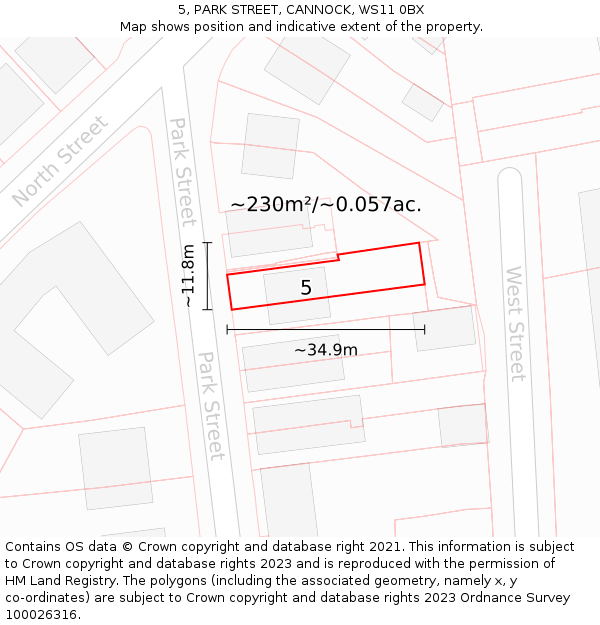 5, PARK STREET, CANNOCK, WS11 0BX: Plot and title map