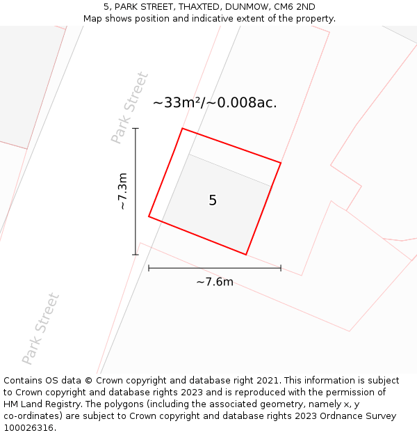 5, PARK STREET, THAXTED, DUNMOW, CM6 2ND: Plot and title map