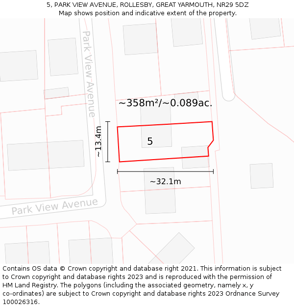 5, PARK VIEW AVENUE, ROLLESBY, GREAT YARMOUTH, NR29 5DZ: Plot and title map