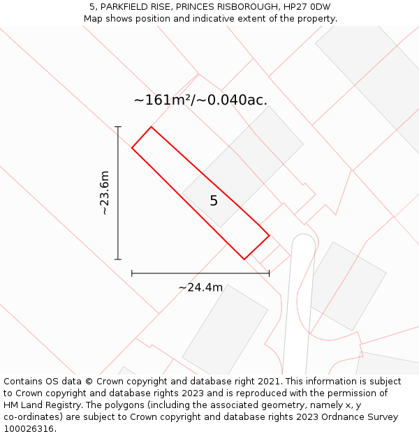 5, PARKFIELD RISE, PRINCES RISBOROUGH, HP27 0DW: Plot and title map