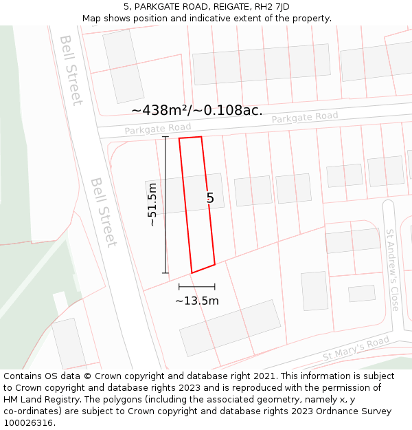 5, PARKGATE ROAD, REIGATE, RH2 7JD: Plot and title map