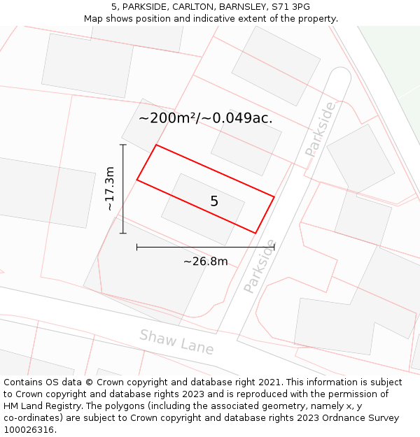 5, PARKSIDE, CARLTON, BARNSLEY, S71 3PG: Plot and title map