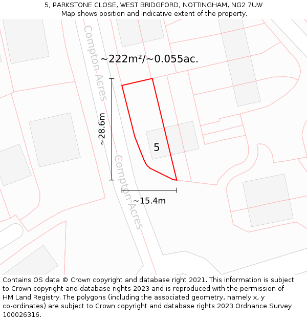 5, PARKSTONE CLOSE, WEST BRIDGFORD, NOTTINGHAM, NG2 7UW: Plot and title map