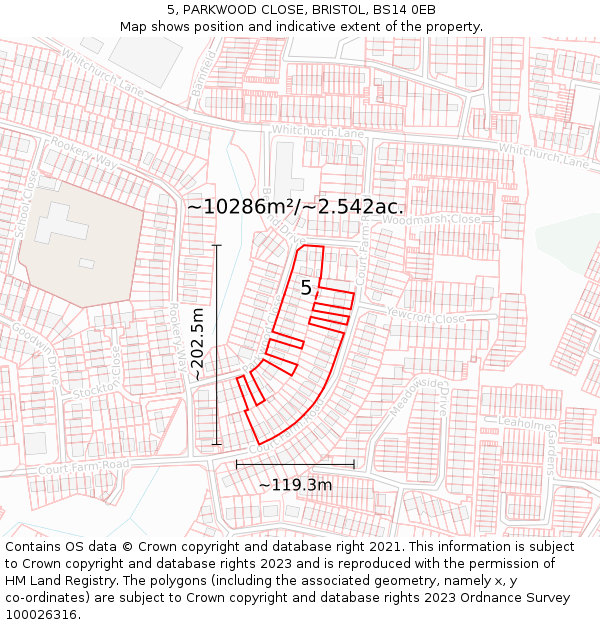 5, PARKWOOD CLOSE, BRISTOL, BS14 0EB: Plot and title map