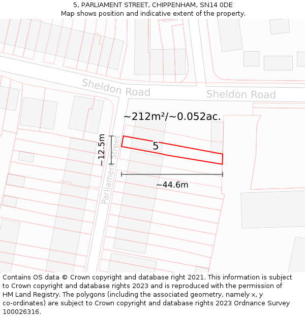 5, PARLIAMENT STREET, CHIPPENHAM, SN14 0DE: Plot and title map