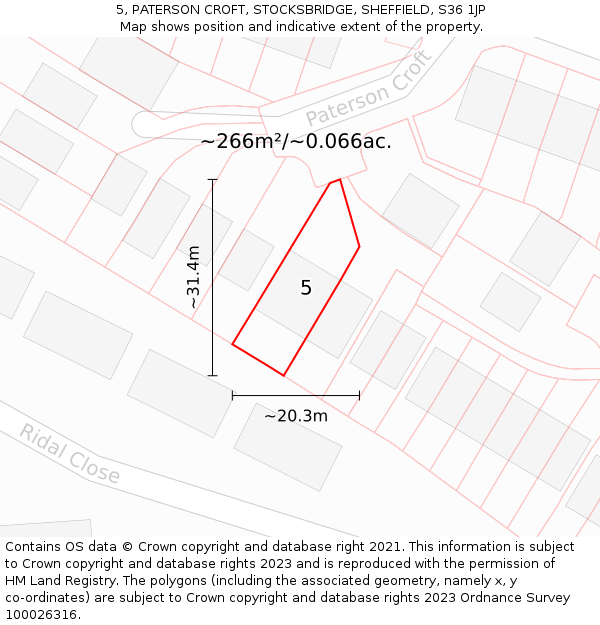 5, PATERSON CROFT, STOCKSBRIDGE, SHEFFIELD, S36 1JP: Plot and title map