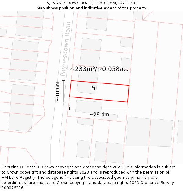 5, PAYNESDOWN ROAD, THATCHAM, RG19 3RT: Plot and title map