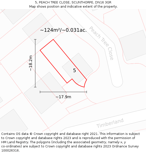 5, PEACH TREE CLOSE, SCUNTHORPE, DN16 3GR: Plot and title map