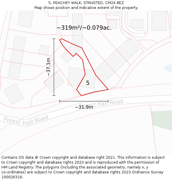 5, PEACHEY WALK, STANSTED, CM24 8EZ: Plot and title map