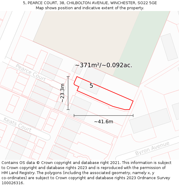 5, PEARCE COURT, 38, CHILBOLTON AVENUE, WINCHESTER, SO22 5GE: Plot and title map