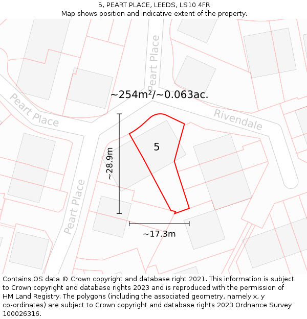 5, PEART PLACE, LEEDS, LS10 4FR: Plot and title map