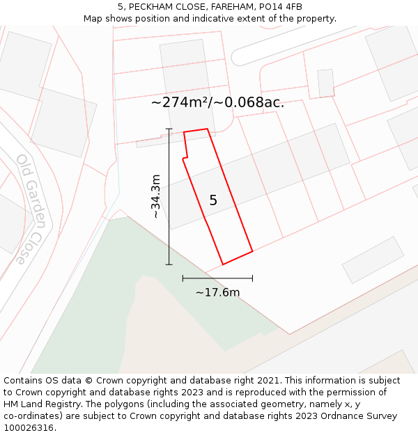 5, PECKHAM CLOSE, FAREHAM, PO14 4FB: Plot and title map