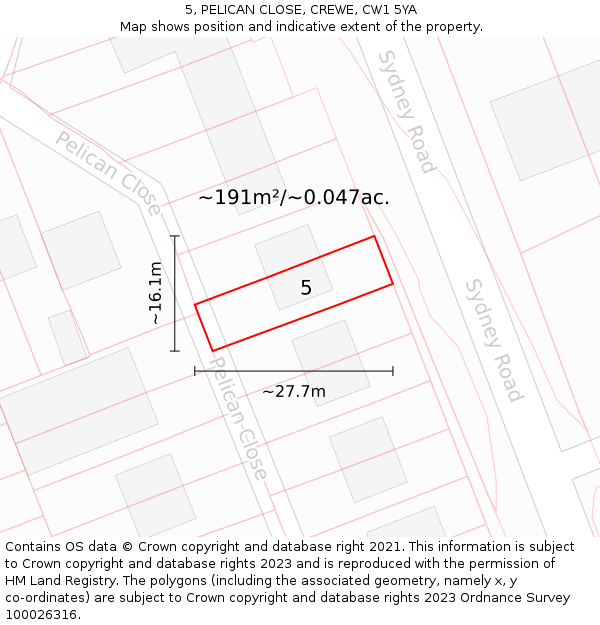 5, PELICAN CLOSE, CREWE, CW1 5YA: Plot and title map