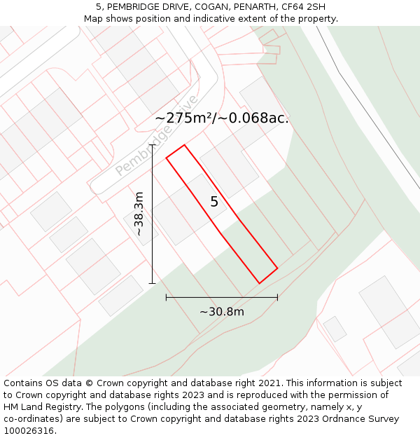 5, PEMBRIDGE DRIVE, COGAN, PENARTH, CF64 2SH: Plot and title map