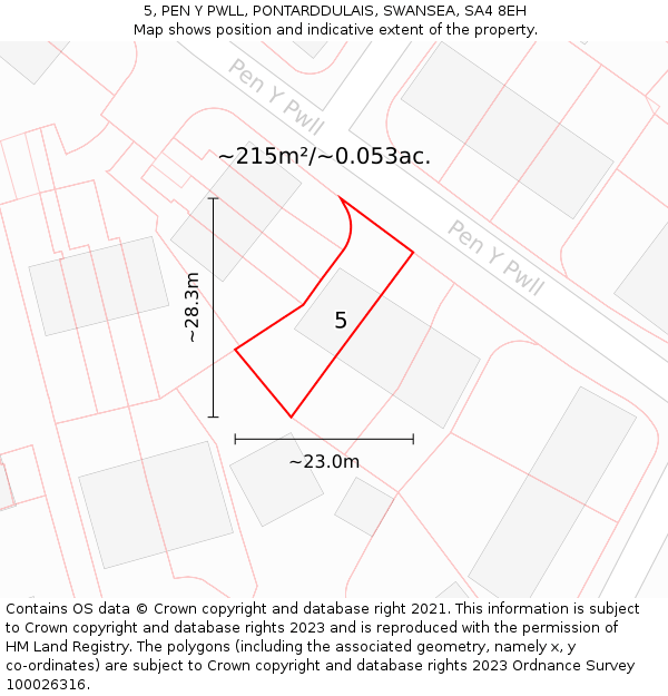 5, PEN Y PWLL, PONTARDDULAIS, SWANSEA, SA4 8EH: Plot and title map