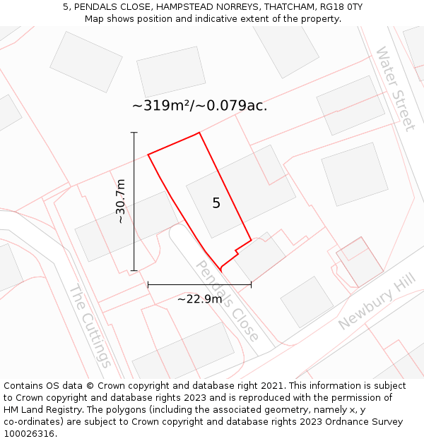 5, PENDALS CLOSE, HAMPSTEAD NORREYS, THATCHAM, RG18 0TY: Plot and title map