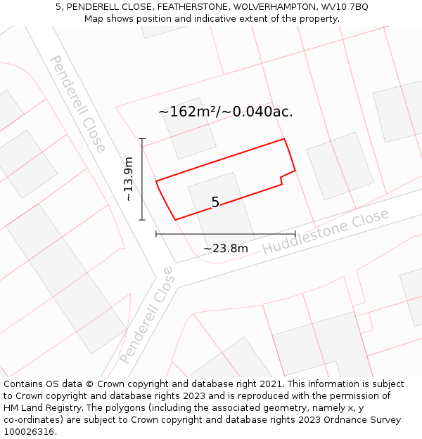 5, PENDERELL CLOSE, FEATHERSTONE, WOLVERHAMPTON, WV10 7BQ: Plot and title map