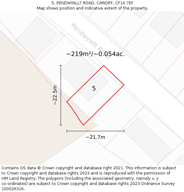 5, PENDWYALLT ROAD, CARDIFF, CF14 7EF: Plot and title map