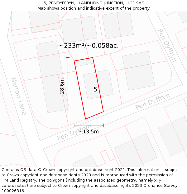 5, PENDYFFRYN, LLANDUDNO JUNCTION, LL31 9AS: Plot and title map